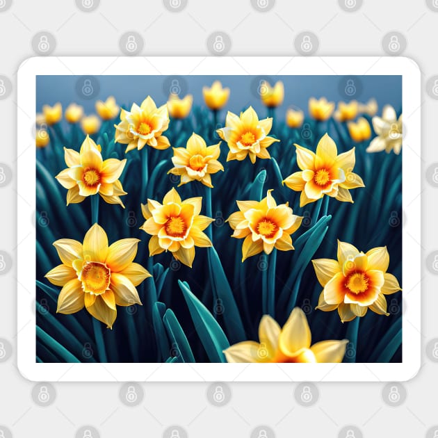 daffodil flowers in a field illustration Sticker by Russell102